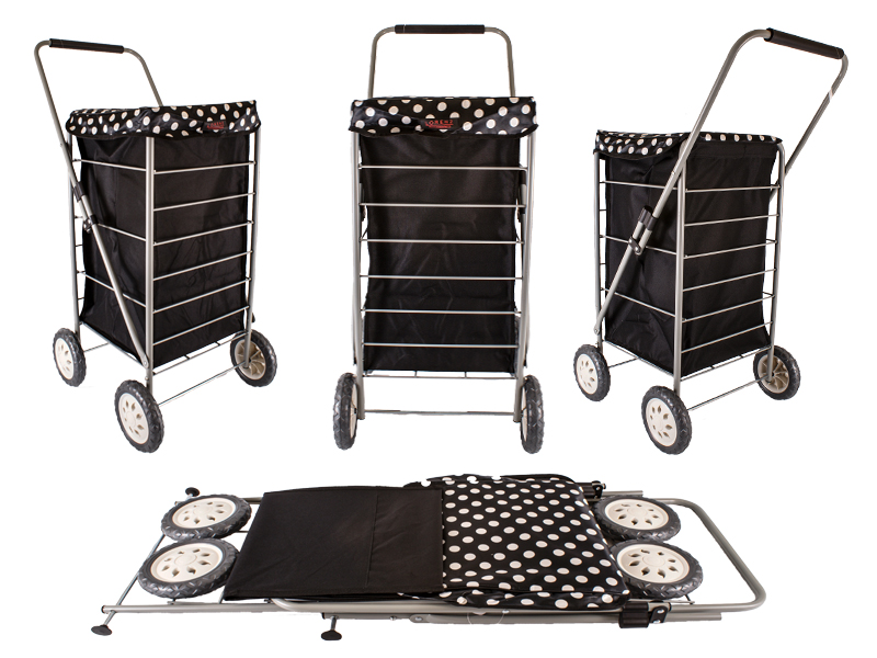 6963/W Black&Polka Dots 4 Wheel Cage Shopping Trolley